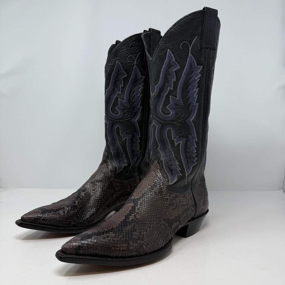 Panhandle Slim Western Boots Men's 8.5 B Black Brown Snakeskin Cowboy Boots - Picture 7 of 15
